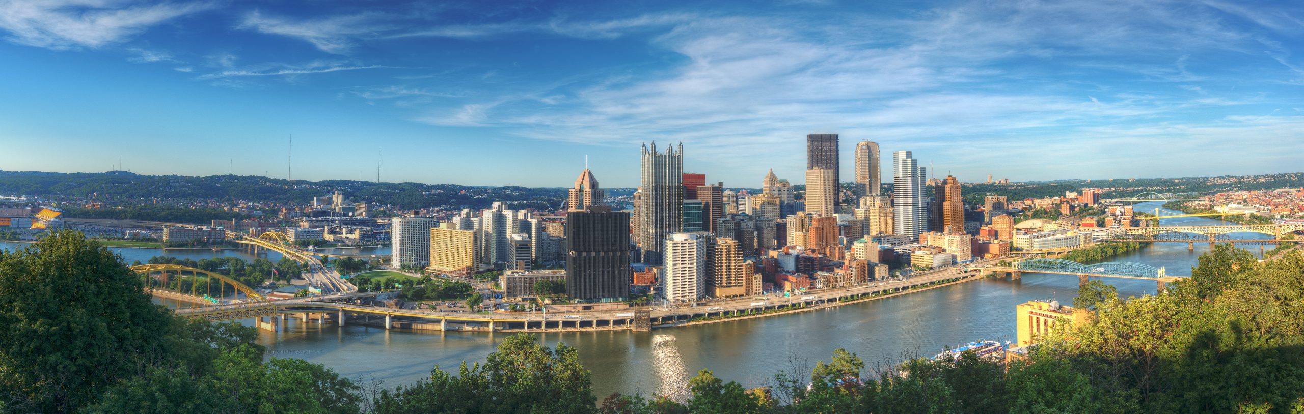Panorama of downtown Pittsburgh, Pennsylvania, USA at Allegheny River. MM Romance, Gay Romance, Author SIgning
