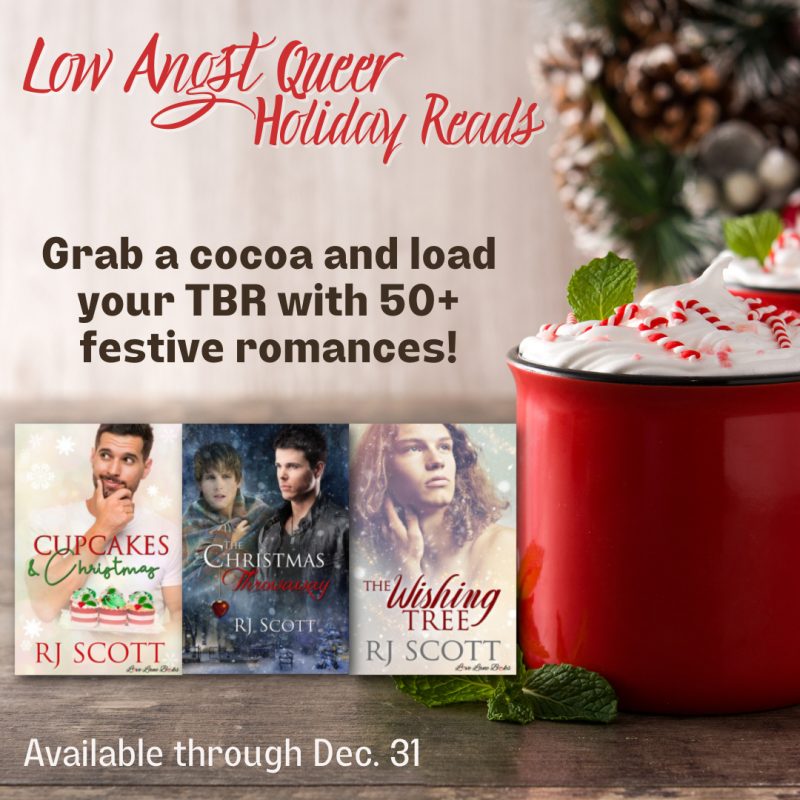 Low Angst Queer Holiday Reads promo!